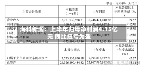 海科新源:上半年归母净利润4.15亿元 同比扭亏为盈-第2张图片