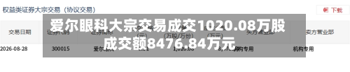 爱尔眼科大宗交易成交1020.08万股 成交额8476.84万元